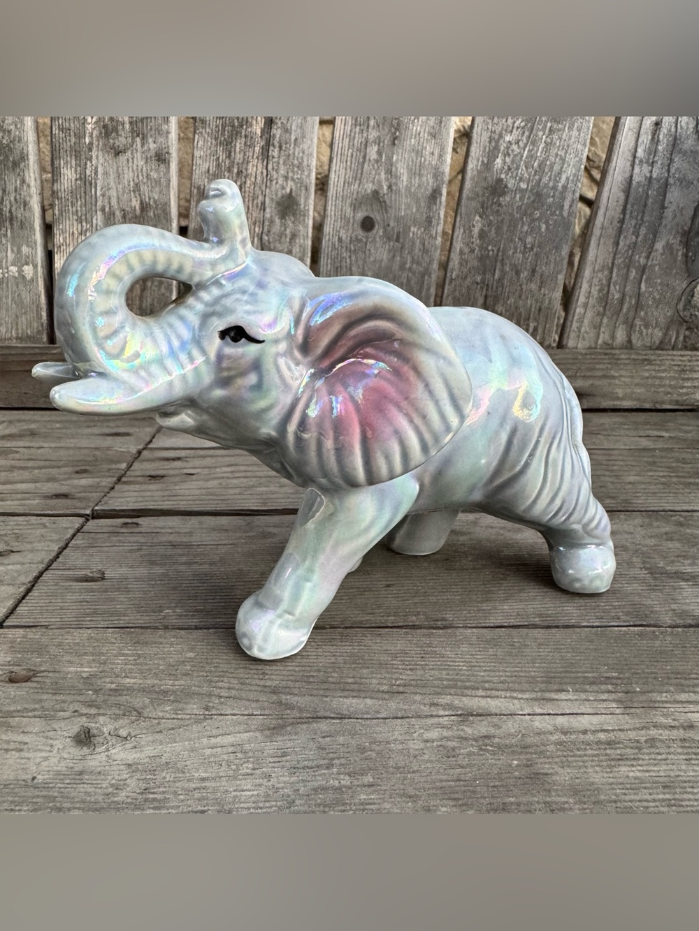 intage Satis-5 Taiwan Ceramic Elephant Figurine Iridescent Lusterware